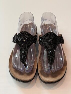 Dansko Black Beaded Leather Beaded Sandals, Size 39